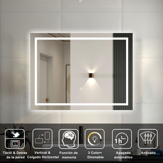 Espejo de baño Aica LED , antivaho, brillo regulable, función memoria, tres temperaturas de color