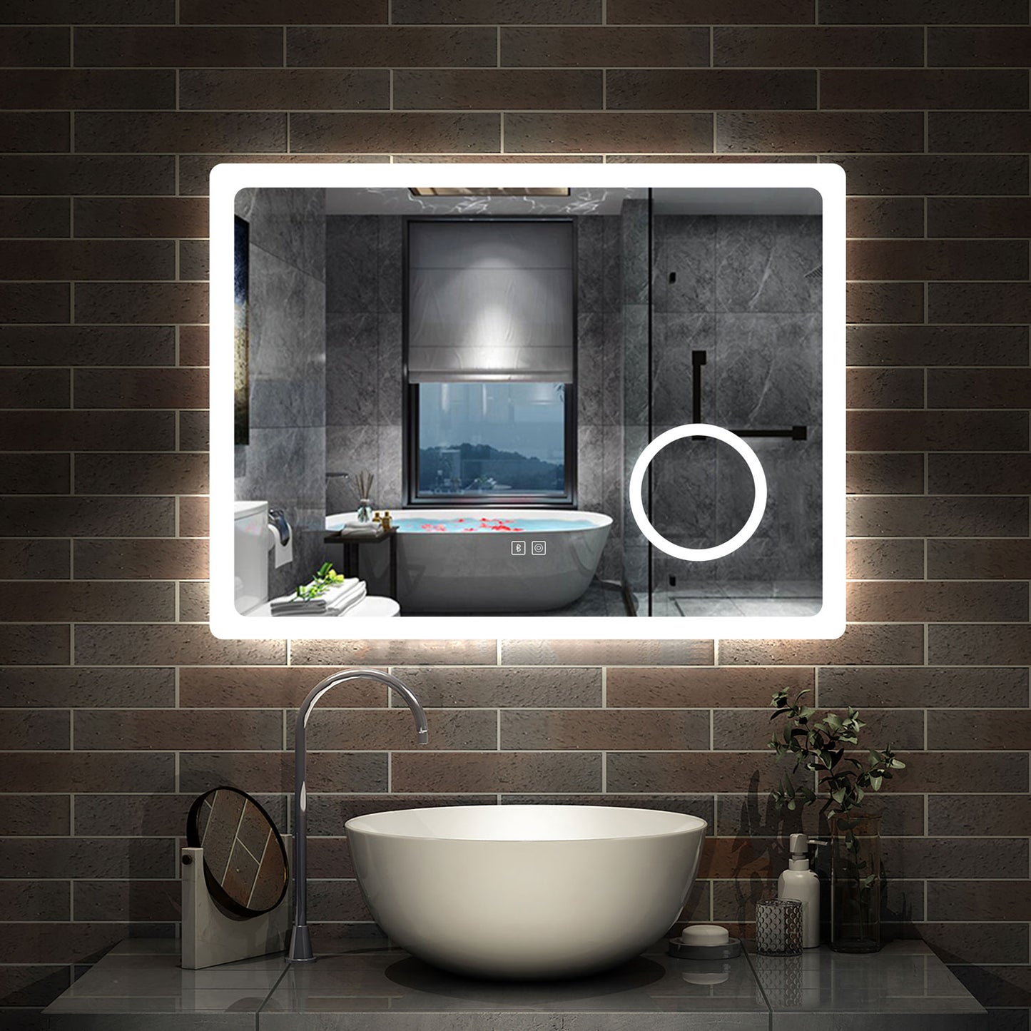 Aica Espejo de baño LED,Bluetooth,Espejo de aumento,Tricolor regulable