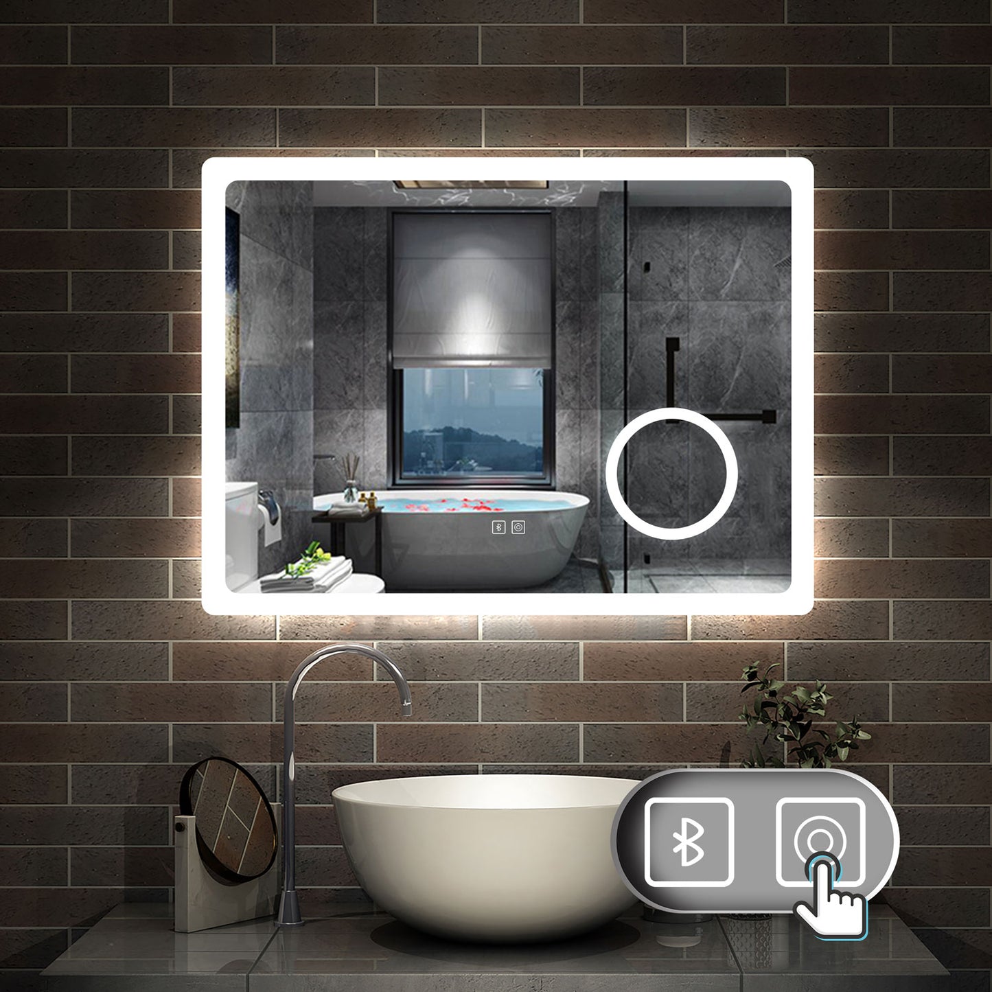 Aica Espejo de baño LED,Bluetooth,Espejo de aumento,Tricolor regulable