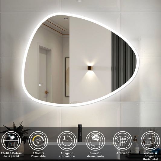 Aica Espejo de baño LED , tres colores regulable, antivaho, memoria de apagado, diseño elegante