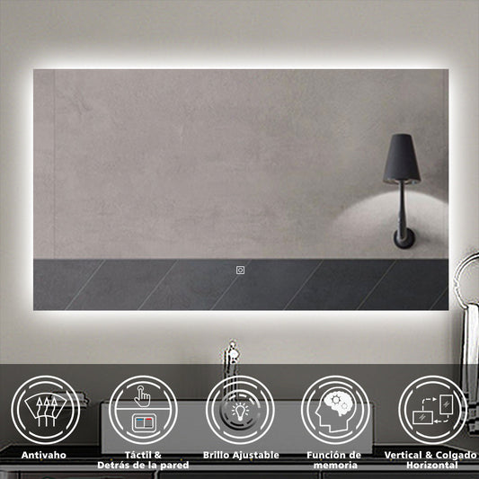Espejo de baño LED , antivaho, brillo regulable, función memoria