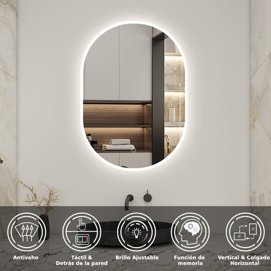 Aica Espejo de baño LED , ovalado, antivaho, luminosidad regulable