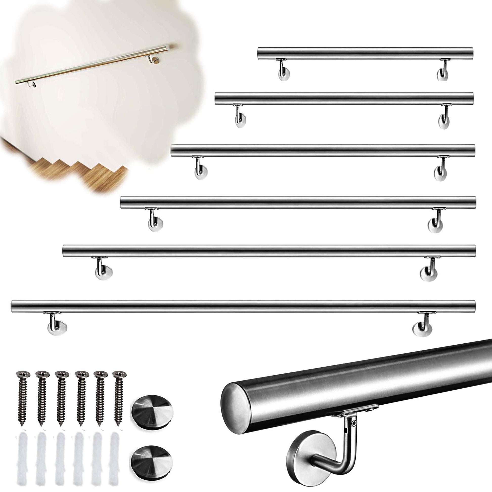 Pasamanos de escalera de acero inoxidable 304 para interior y exterior - 80/100/120/150/180/200 cm