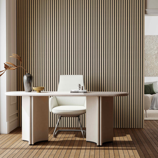 Paneles acústicos decorativos de MDF para paredes - Set de 2/3 Unidades - 260x30 cm - Color roble natural/claro/oscuro/nogal/gris claro Set de 2 Unidades Color roble claro 260 × 30 cm