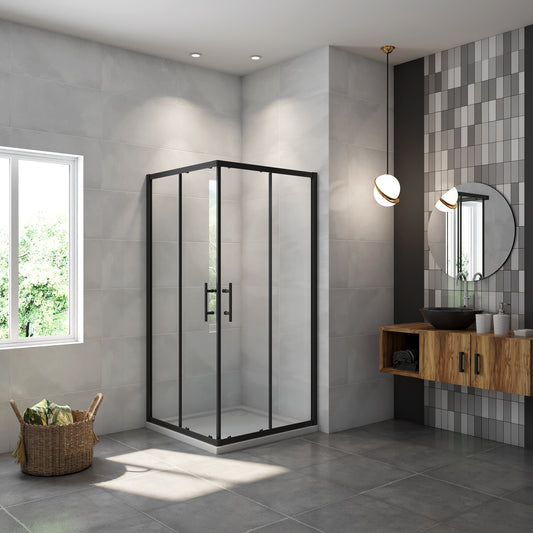 AICA Mampara de Ducha Rectangular Corredera Perfil Negro mate Vidrio Antical 6mm (980-1000)x(880-900)x1900mm