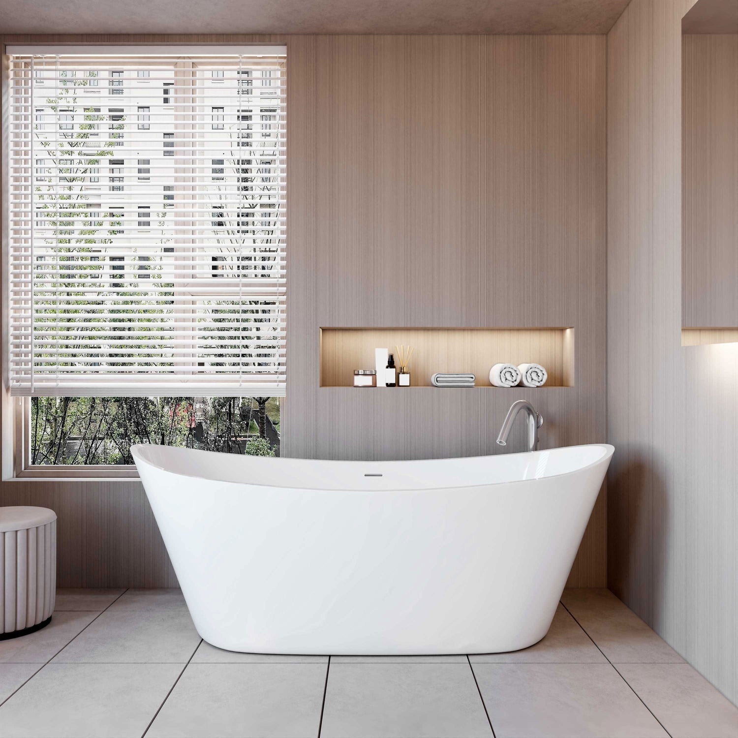 AICA Ba?era acrílica exenta lujosa y duradera,1700x720x650mm,estilo ovalado,color blanco,incluye manguera + desagüe