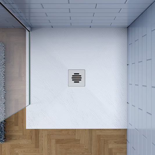 Plato de ducha AICA blanco textura pizarra+ Accesorios de desagüe con tapa acero inoxidable de forma rejilla (juegos incluidos)