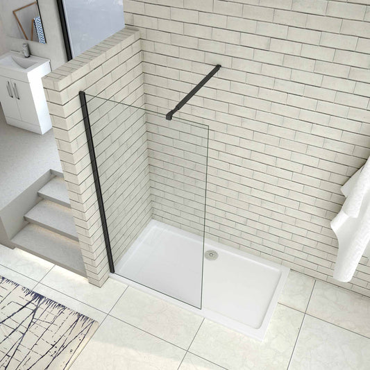 AICA Walk in Mampara de ducha frontal 1 hoja sin marco exterior, Cristal templado antical 5mm con Barra 73-120cm,Perfil Negro Mate,(680-700)x1900mm/(780-800)x1900mm