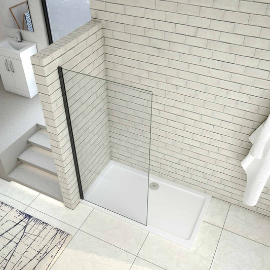 AICA Walk in Mampara de ducha frontal 1 hoja sin marco exterior, Cristal templado antical 5mm Perfil Negro Mate,(680-700)x1900mm/(780-800)x1900mm