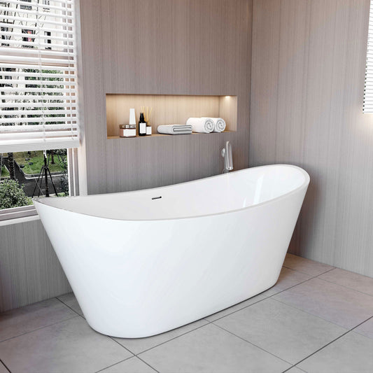 AICA Ba?era acrílica exenta lujosa y duradera,1700x720x650mm,estilo ovalado,color blanco,incluye manguera + desagüe