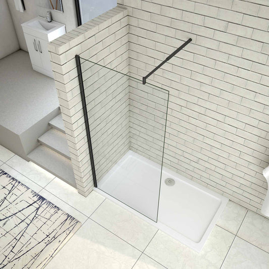 AICA Walk in Mampara de ducha frontal 1 hoja sin marco exterior, Cristal templado antical 5mm con Barra 70-120cm,Perfil Negro Mate,(680-700)x1900mm/(780-800)x1900mm