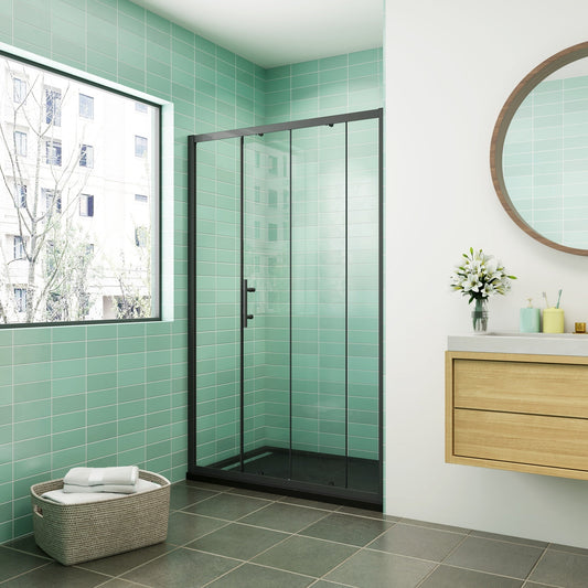 120x185CM Mampara de ducha con marco negro y puerta de cristal