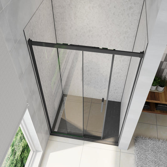AICA Mampara de Ducha Frontal Corredera Vidrio Antical de 8 mm Esayclean Perfil Negro Mate Tama?o:(1160-1200)x1950mm
