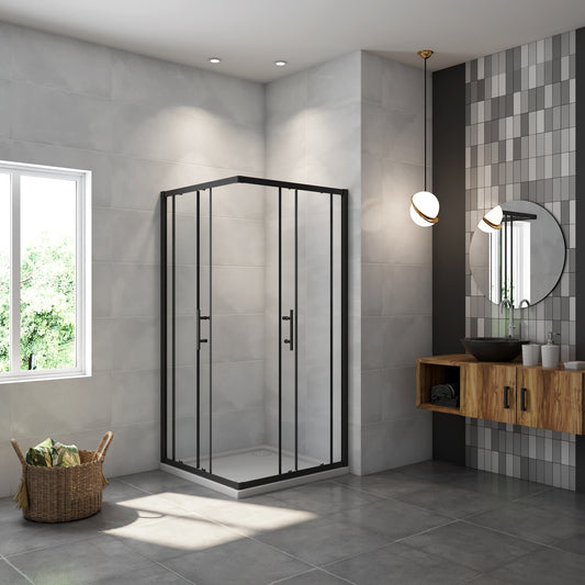 AICA Mampara de Ducha Cuadrada Corredera Perfil Negro mate Vidrio Antical 6mm (980-1000)x(980-1000)x1900mm
