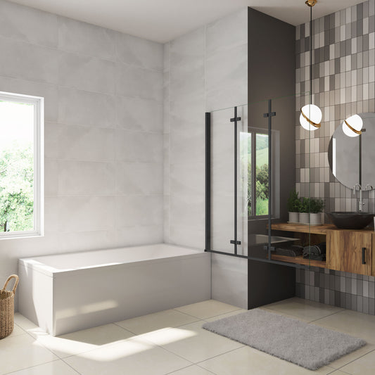 AICA Mampara de Ba?era Abatible 3 Hojas Cristal Antical 6mm 3 veces plegable Tama?o (1280-1300)x1400mm