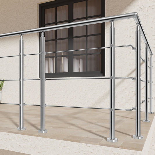AICA Barandilla escalera de acero inoxidable 80/100/120/150/180/200/220/240 cm con 3 barras transversales para interior