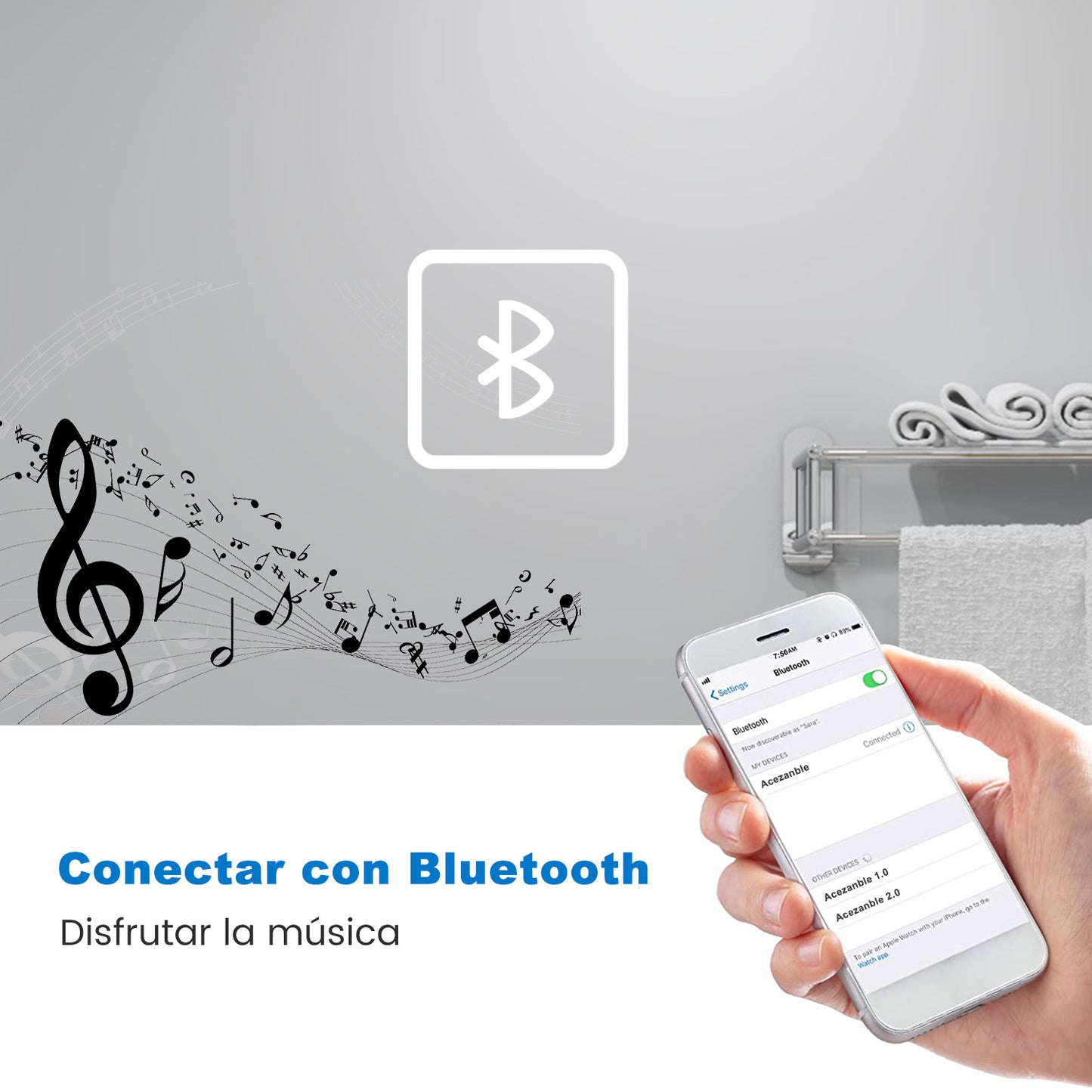 Aica Espejo de baño LED,Bluetooth,Espejo de aumento,Tricolor regulable