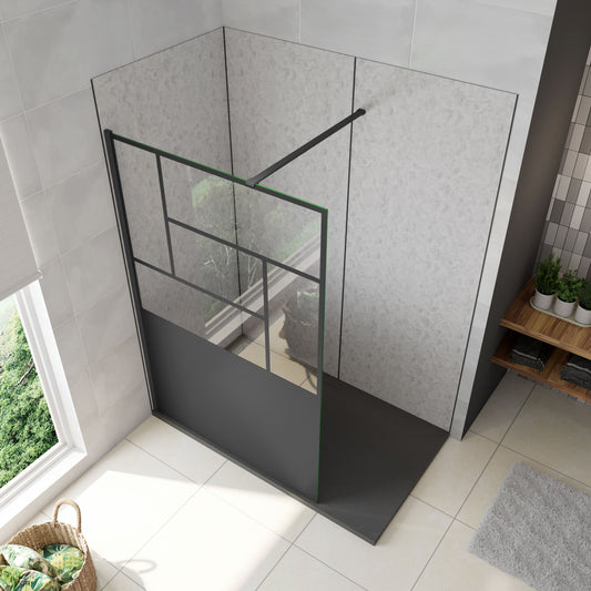 AICA Walkin Mampara Panel de ducha Pantalla Panel Fijo estilo industrial Cristal Antical 8mm con Barra1 90cm Perfil Negro Mate,(877-900)x2000mm/(977-1000)x2000mm/(1177-1200)x2000mm