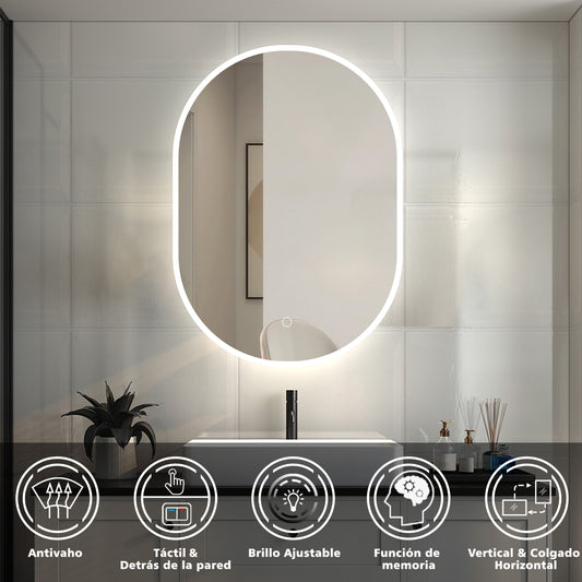 Espejo de baño Aica LED 50 x 100 cm, ovalado, función memoria, luz blanca 6000k