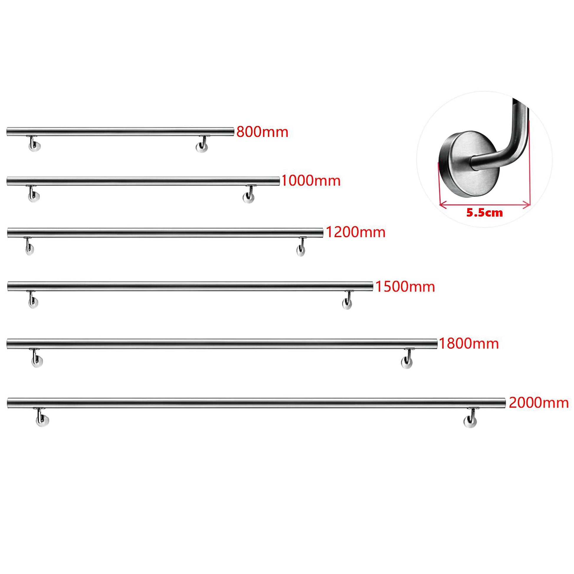Pasamanos de escalera de acero inoxidable 304 para interior y exterior - 80/100/120/150/180/200 cm