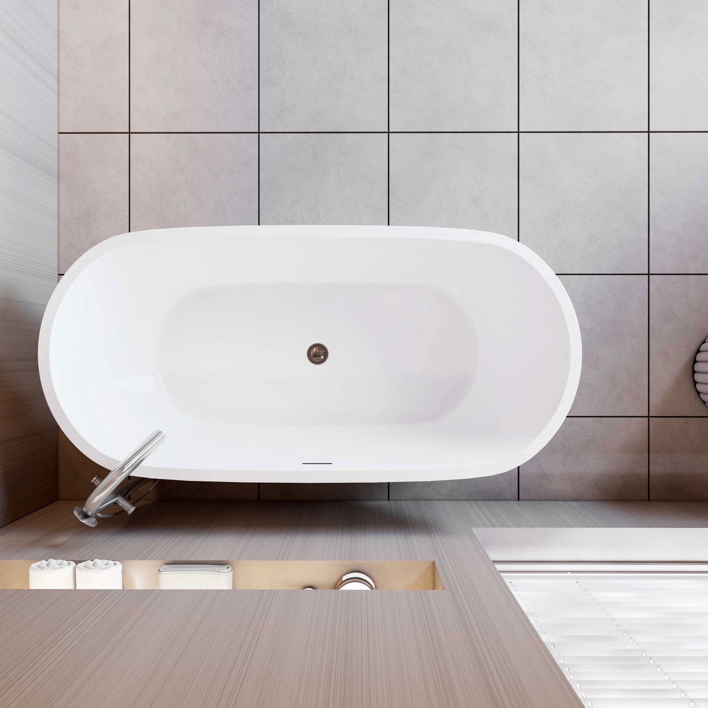 AICA Ba?era acrílica exenta ovalada,1500x700x580mm,color blanco,incluye manguera + desagüe