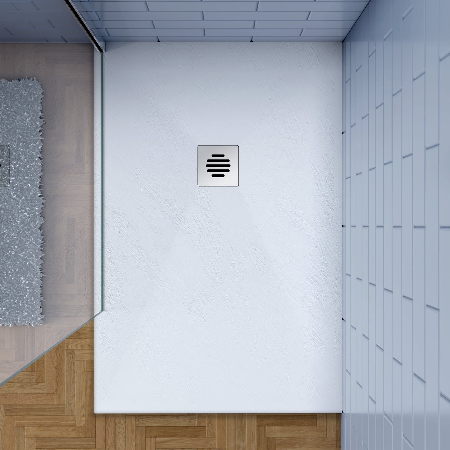 AICA Plato de Ducha Rectangular 80x140x3cm/90x140x3cm Blanco textura pizarra + Desagüe con tapa de acero inoxidable de forma rejilla (juegos incluidos)/Desagüe con tapa plástica de forma rejilla (juegos incluidos)