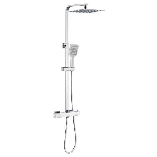 Aica Columna de Ducha con termostato y alcachofa cuadrada 30x30cm rociador superior plata brillante barra regulable