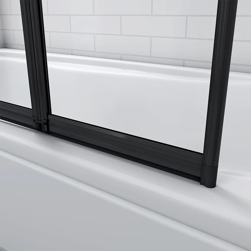 Mampara de Bañera 4 Hojas Plegables Vidrio Templado 4mm Perfil Negro Mate