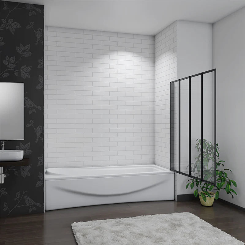Mampara de Bañera 4 Hojas Plegables Vidrio Templado 4mm Perfil Negro Mate