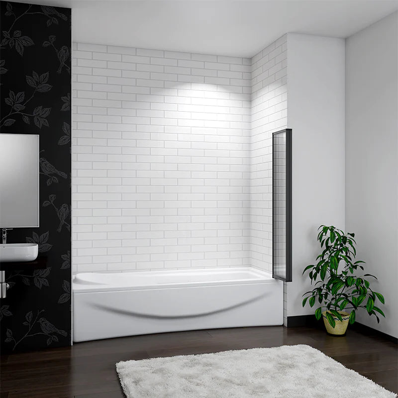 Mampara de Bañera 4 Hojas Plegables Vidrio Templado 4mm Perfil Negro Mate