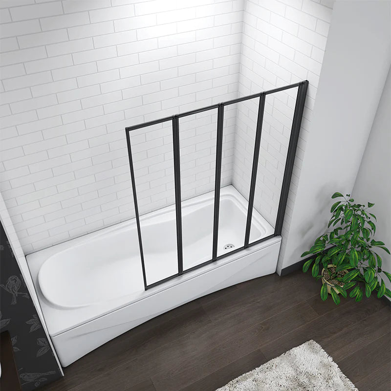 Mampara de Bañera 4 Hojas Plegables Vidrio Templado 4mm Perfil Negro Mate