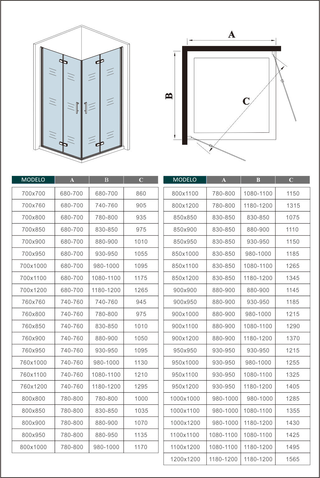 Mamparas de Ducha Angular Doble Puerta Plegable 6mm Antical Altura 195cm