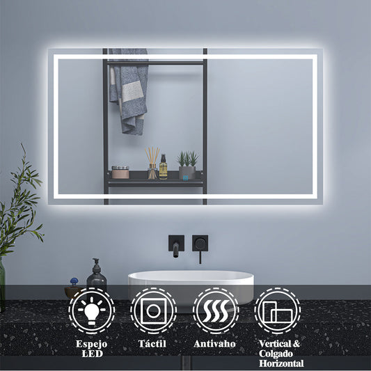 AICA Espejo de baño LED sin cobre 120×80cm+antivaho+interruptor táctil