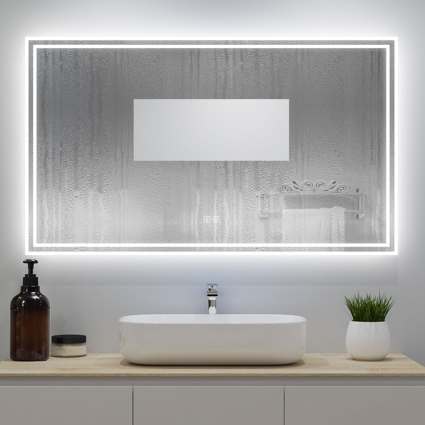 160X80cm Espejo Baño con Iluminación LED Redondo 3 Luces Brillo LED Envolvente, Dos Botón Táctil con Antivaho