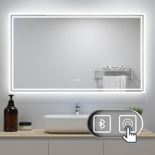 160X80cm Espejo Baño con Iluminación LED Redondo 3 Luces Brillo LED Envolvente, Dos Botón Táctil con Antivaho