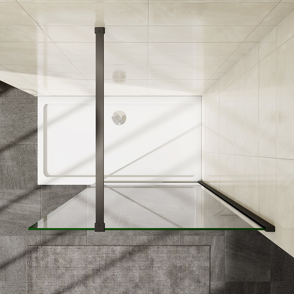 Walkin Mampara Panel de ducha AICA borde de serigrafía negra Vidrio Antical 8mm con Barra1 90cm Perfil Negro Mate