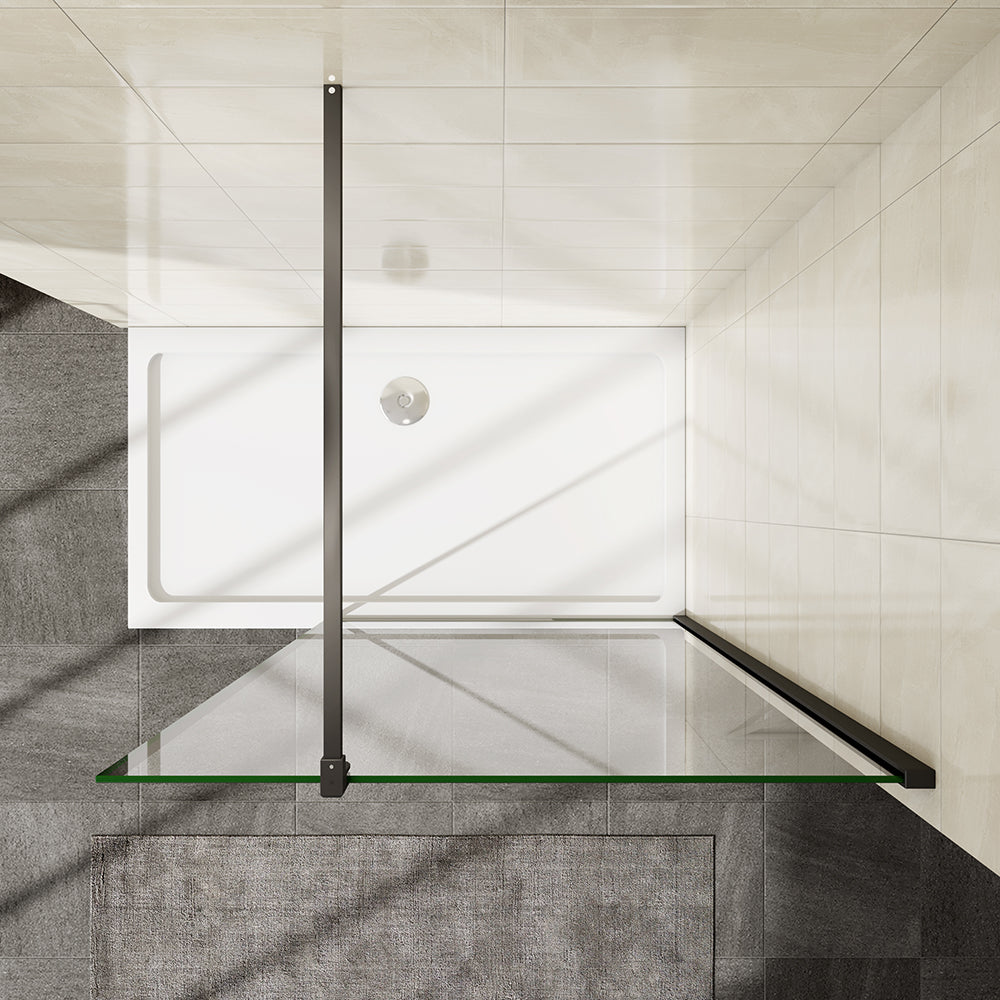 Walkin Mampara Panel de ducha borde de serigrafía negra Vidrio Antical 8mm con Barra 90cm Perfil Negro Mate AICA