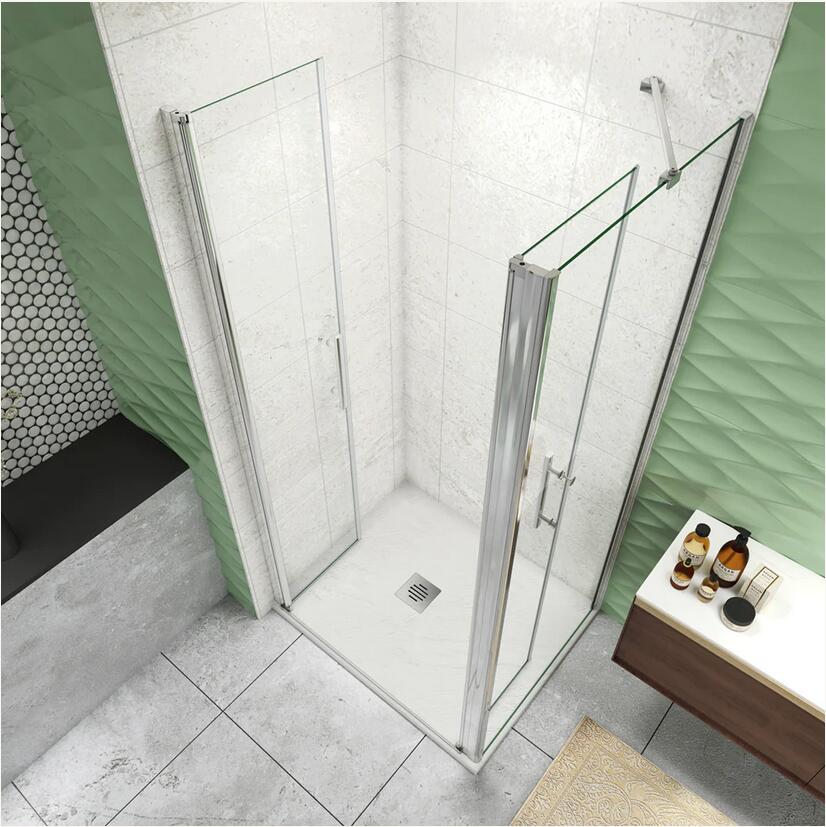 Puerta de mampara de ducha pivotante + panel lateral simple