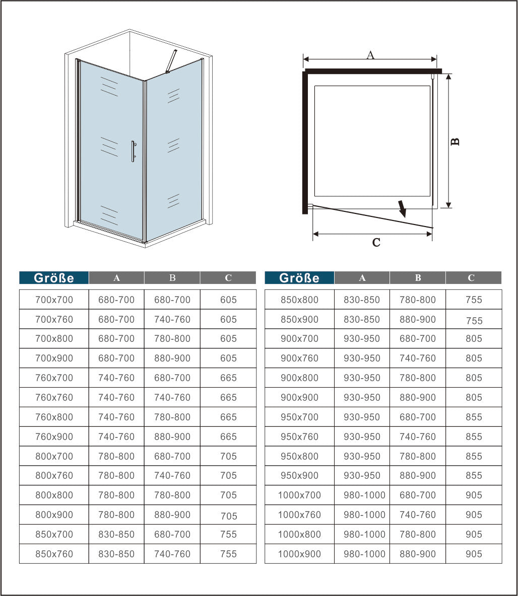 Cabina de Ducha Puerta Abatible 195 CM Panel con Barra de 50 CM, Cristal Transparente 6 MM Antical Easy-Clean