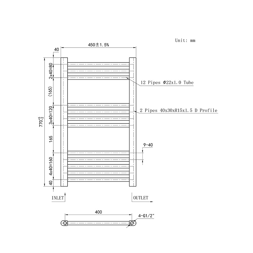 Cuarto de baño Calefacción central Toallero Escalera Radiador Calentador WT-77CM