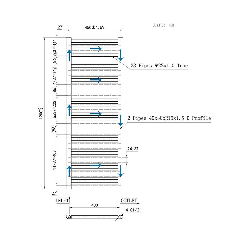 Cuarto de baño Calefacción central Toallero Escalera Radiador Calentador WT-120CM