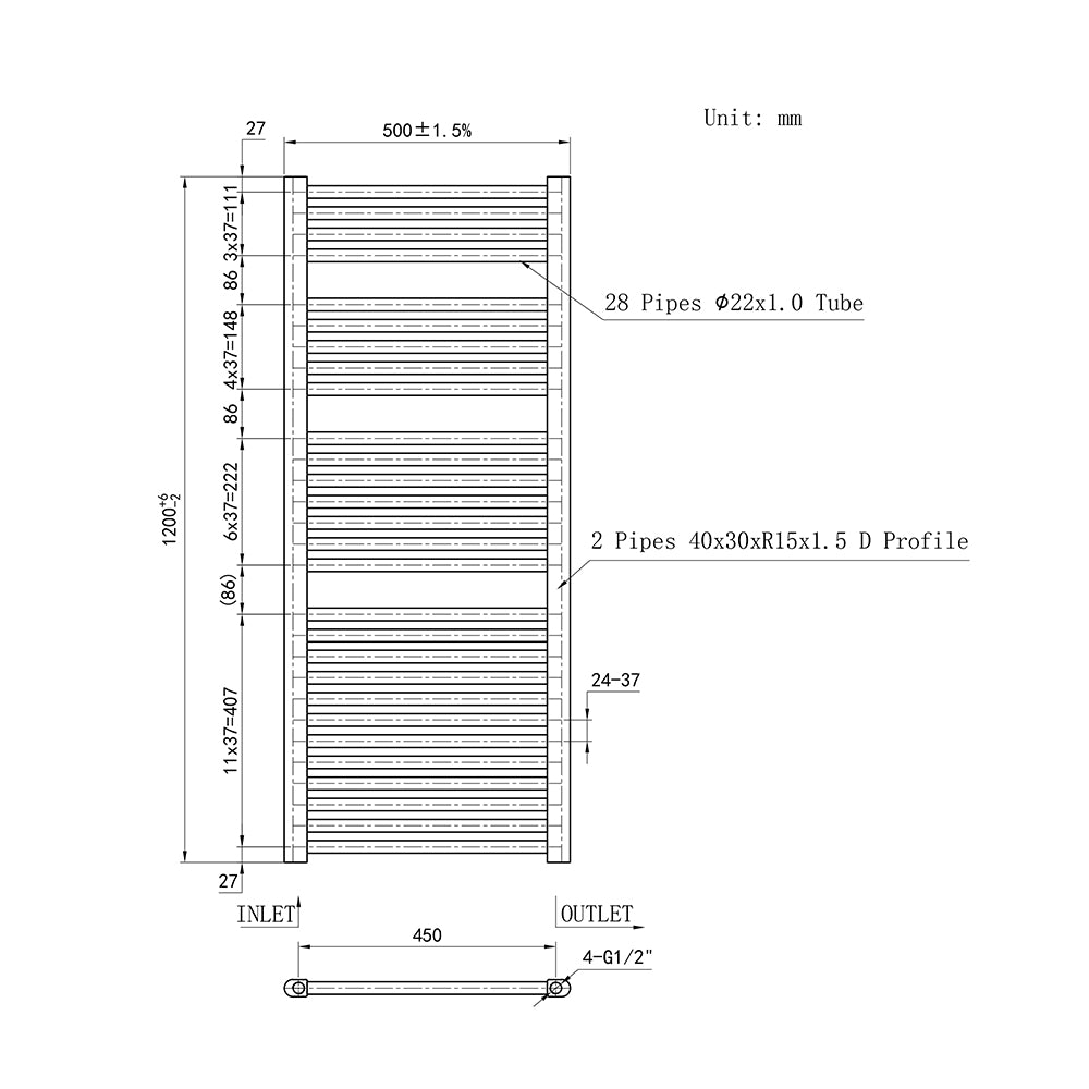 Cuarto de baño Calefacción central Toallero Escalera Radiador Calentador WT-120CM