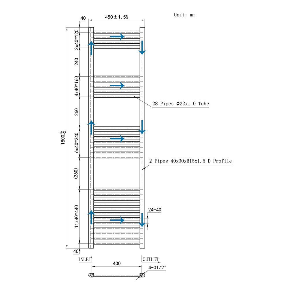 180CM Blanco Cuarto de baño Calefacción central Toallero Escalera Radiador Calentador