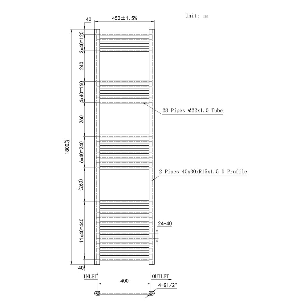 180CM Blanco Cuarto de baño Calefacción central Toallero Escalera Radiador Calentador