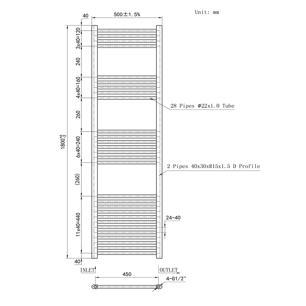 180CM Blanco Cuarto de baño Calefacción central Toallero Escalera Radiador Calentador