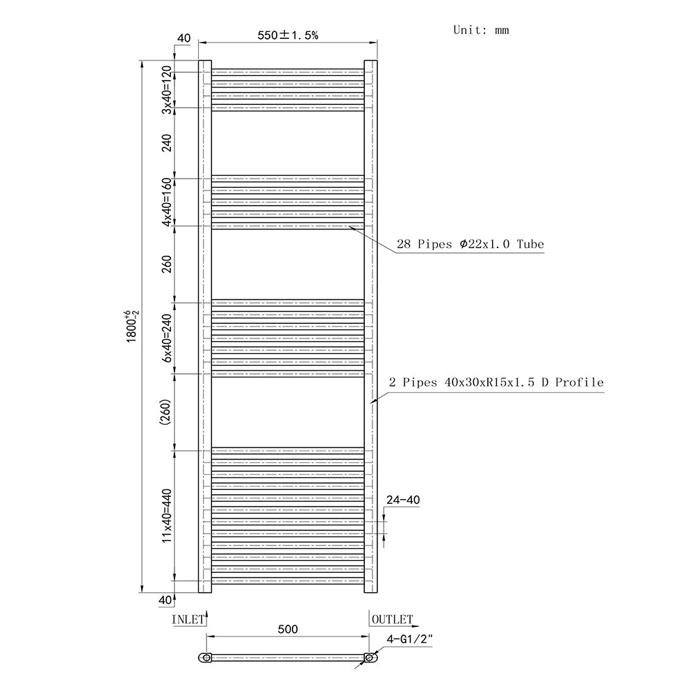 180CM Blanco Cuarto de baño Calefacción central Toallero Escalera Radiador Calentador