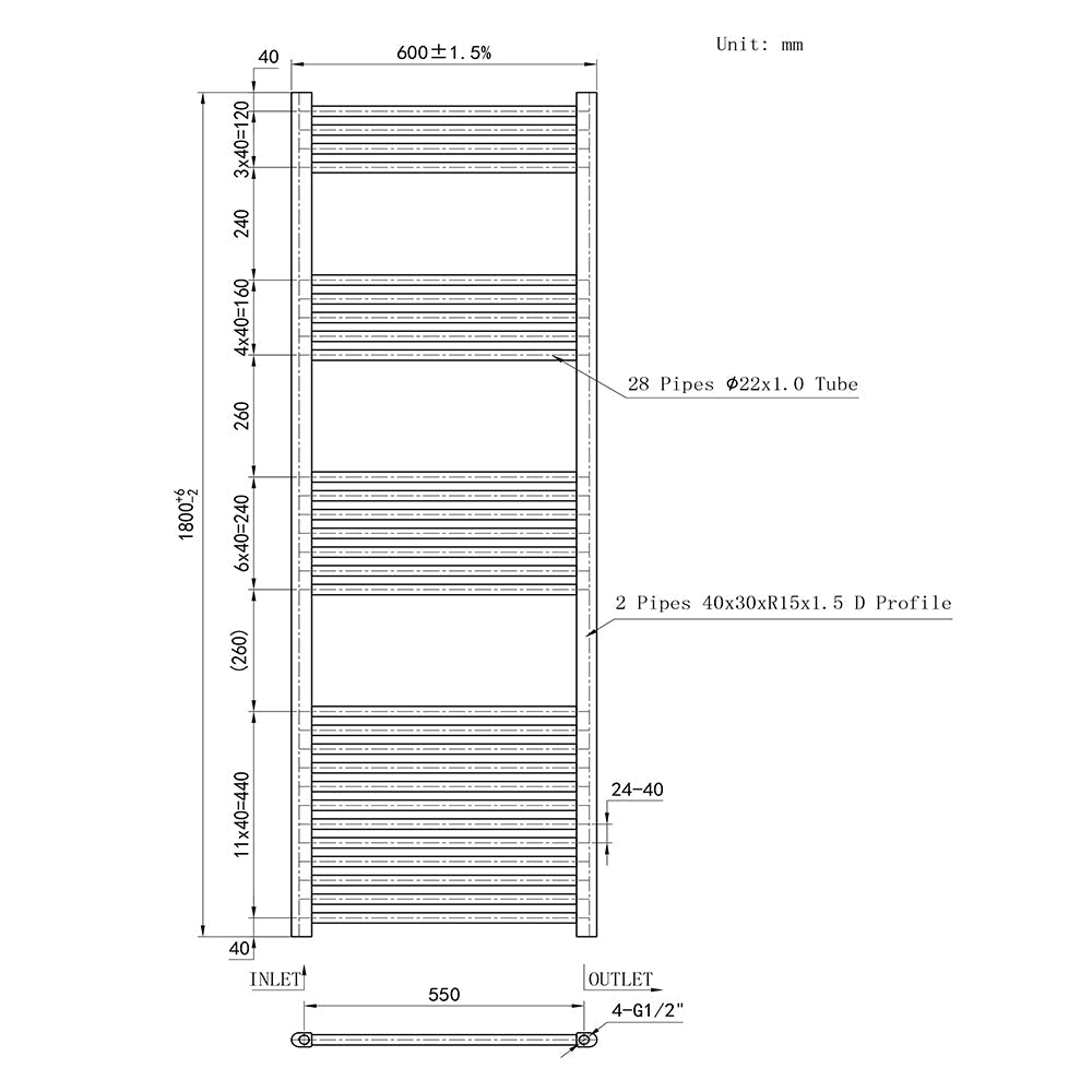180CM Blanco Cuarto de baño Calefacción central Toallero Escalera Radiador Calentador