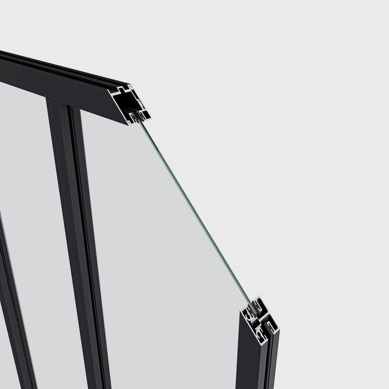 63x108cm AICA Separador de ambiente Cristal templado transparente 4mm 2 hojas enmarcadas con Perfil de aluminio negro mate