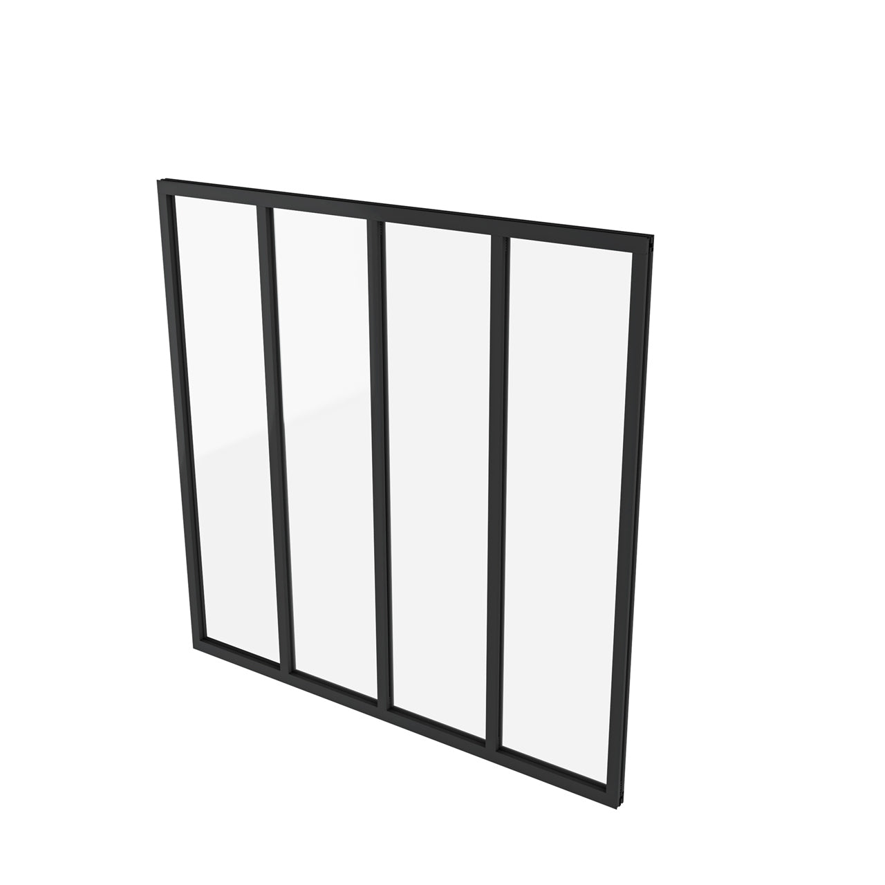 123x108cm AICA Separador de ambiente Cristal templado transparente 4mm 4 hojas enmarcadas con Perfil de aluminio negro mate