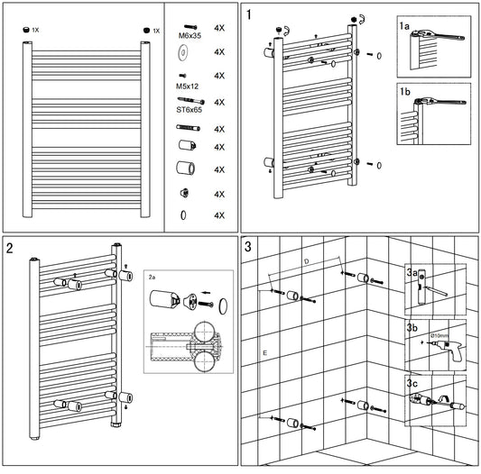 AICA Toallero secatoallas radiador negro 138x50cm calefacción en sistema circuito de agua caliente válido